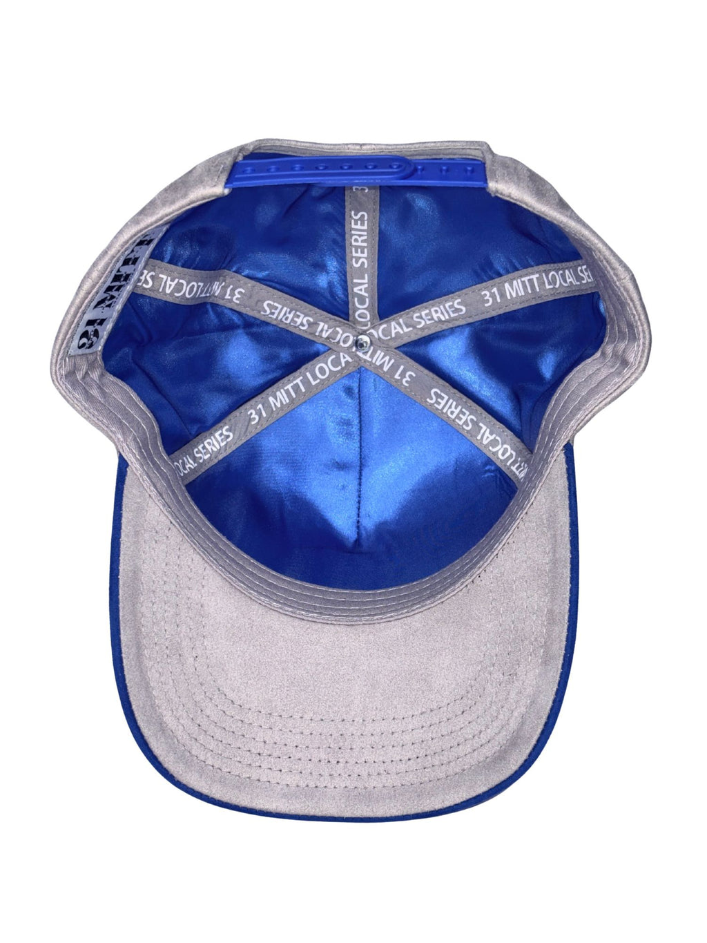 31 Mitt- Gray Hat with Blue Suede Brim