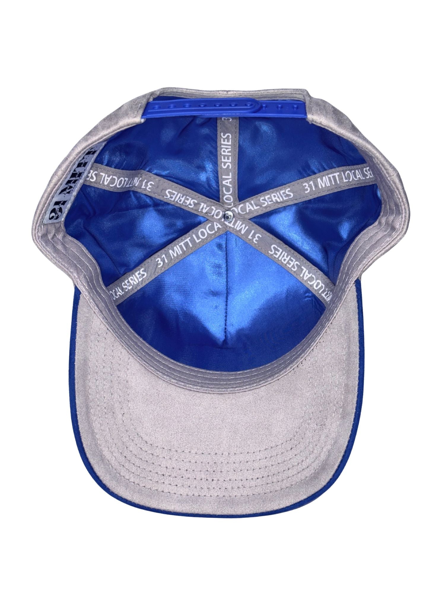 31 Mitt- Gray Hat with Blue Suede Brim